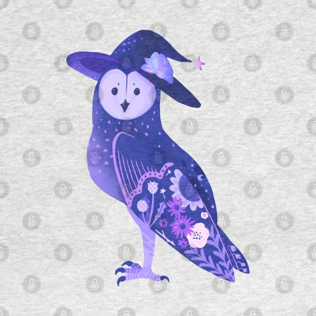 Purple Barn Owl in a Witch Hat by narwhalwall